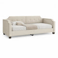 Lit banquette 1 place en polyester beige avec sommier 90 x 200 cm, dimensions 220 x 105 x 91 cm