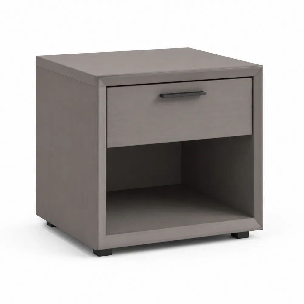 Table de chevet rectangulaire en panneaux MDF gris avec tiroir et niche, 50 x 40 x 55 cm