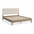 Lit double 160 × 200 cm en pin massif taupe avec sommier à lattes et tête de lit rembourrée beige
