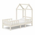 Lit cabane enfant en pin massif blanc 70 × 140 cm avec sommier à lattes et barrières latérales
