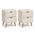 Lot de 2 tables de chevet rectangulaires à 2 tiroirs en MDF et bois, blanc cassé et bois naturel, 40 × 30 × 55 cm