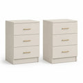 Lot de 2 tables de chevet en panneaux de particules à 3 tiroirs, blanc cassé et doré, 40 × 35 × 60 cm chacune