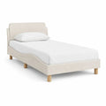 Lit simple rembourré en polyester beige 90 × 190 cm, dimensions 202 × 99 × 95 cm, tête de lit et sommier à lattes