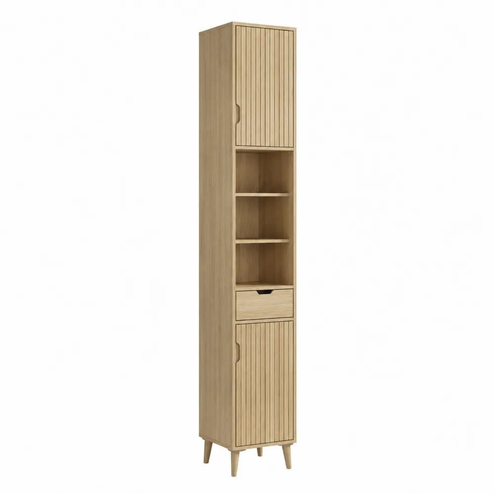 Colonne de salle de bain en panneaux de particules et MDF effet chêne naturel, 30 × 30 × 170 cm