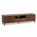 Meuble TV rectangulaire avec rangements en MDF décor noyer brun et acier noir, 180 × 40 × 55 cm